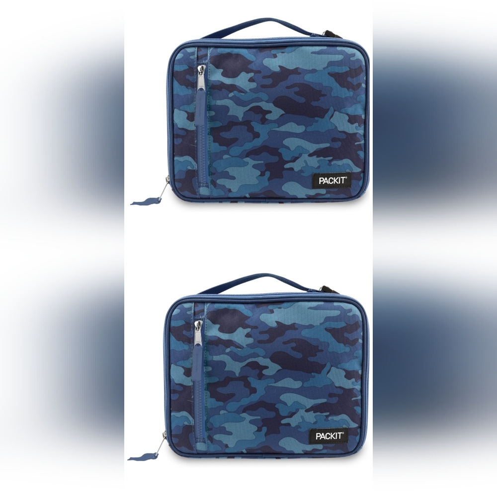 PackIt Freezable Lunch Cube Set of 2 Blue Camo Built-In Ice Pack‎ Lunch Bags